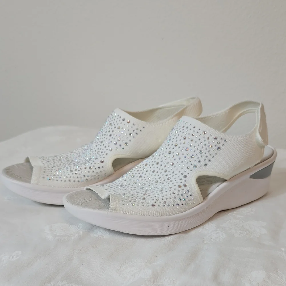 Bzees White Rhinestone Slip-On Slingback Sandals - Picture 16 of 16